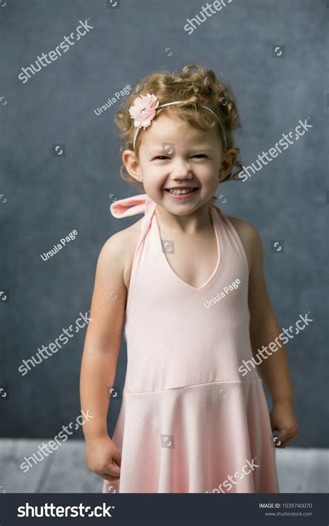 Happy Preschool Girl Curly Hair Wearing Stock Photo 1039740070