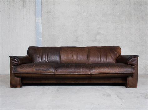 Patinated Brown Vintage Leather Sofa By Leolux 93531