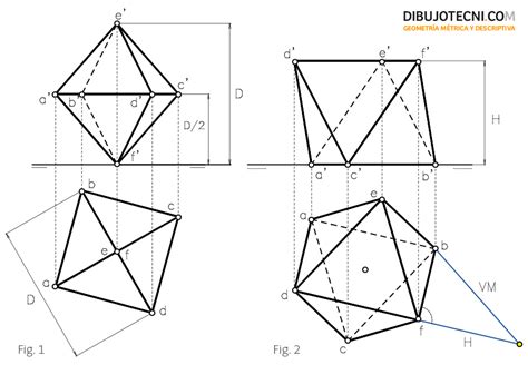 Octaedro Representación Desarrollo Y Secciones Planas · Dibujo Técnico