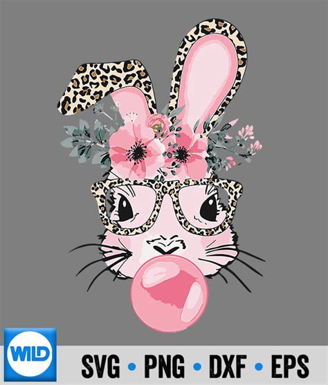 Easter SVG, Leopard Print Rabbit Bunny Blowing Bubble Gum Easter Day