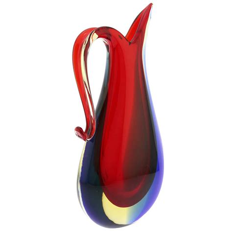 Murano Sommerso Vase Pitcher Red Blue Amber Unique Glass Vases Glass Of Venice