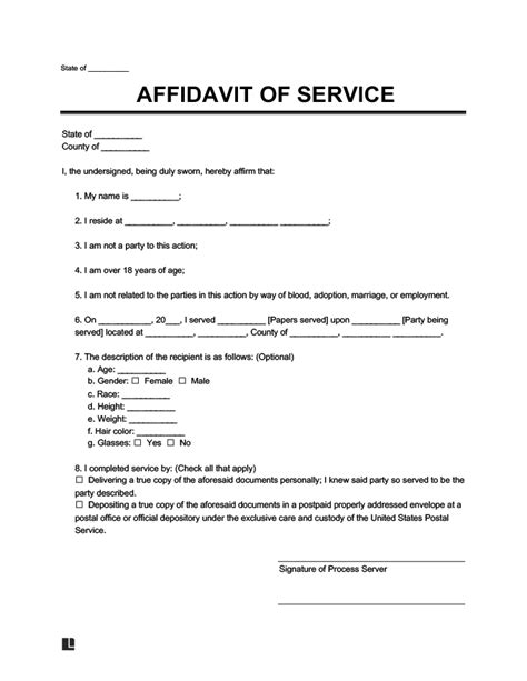 Printable Affidavit Of Service Template Printable Templates