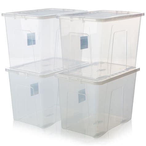Large 42 Litre Heavy Duty Clear Plastic Storage Box Stackable Container With Locking Clip Lid