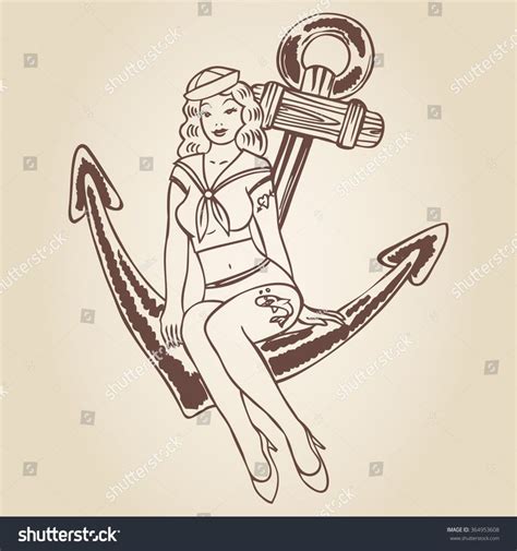 Vintage Pinup Sailor Girl Sitting On Stock Vector Royalty Free 364953608 Shutterstock
