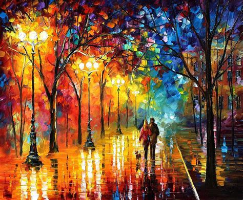 Romantic Stroll Palette Knlfe Oil Painting On Canvas By Leonid