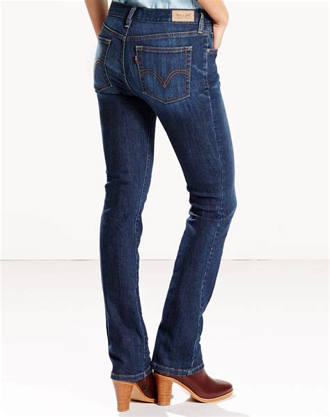 Levis Womens 505 Straight Stretch Mid Rise Easy Fit Straight Leg Jeans Sleek Blue In 2021