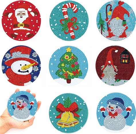 Christmas Diamond Painting Coasters Kits 8 Pcs Diy