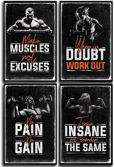 Bodybuilding Posters Set Of 4 11x17in Motivational Phrases Gym Posters Sports