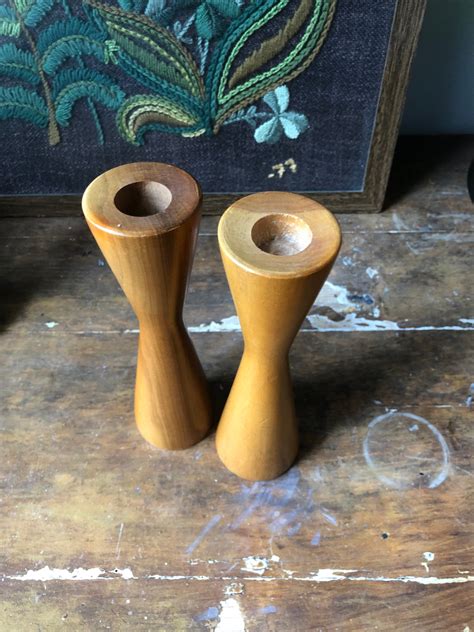 Swedish Wooden Turned Candle Stick Holders Scandinavian Woodworking