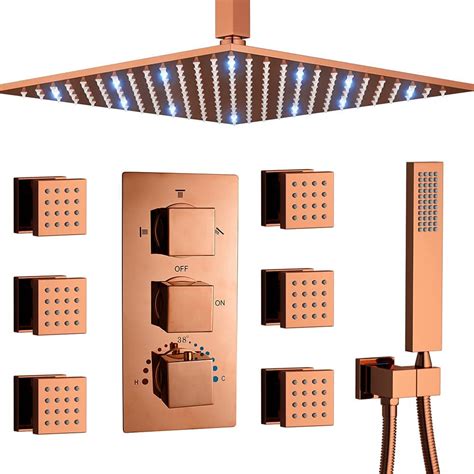Buy Katais Rose Gold Shower Faucet Set Complete System 12 Inch Ceiling Mounted Led Thermostatic