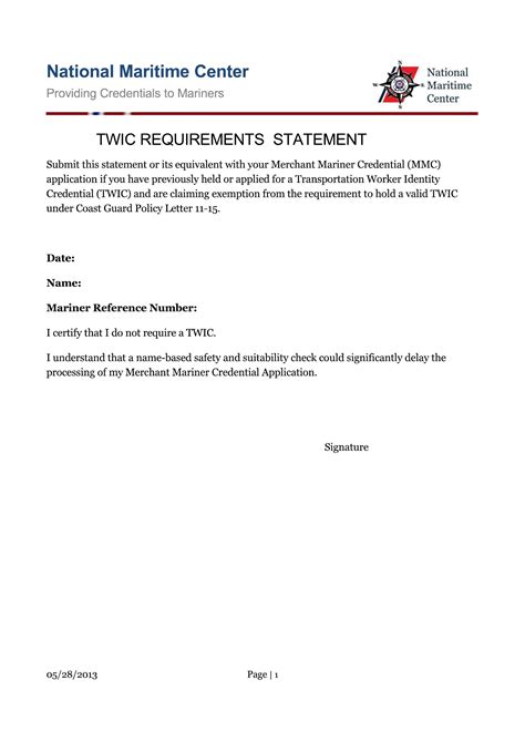 Twic Requirements Sample Statement PDF Form - FormsPal