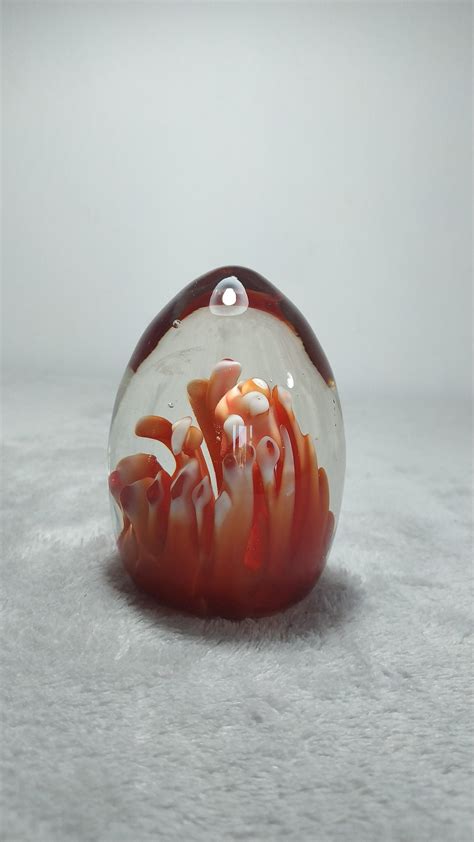 Vintage Murano Glass Paperweight Egg Form Red Tubes Etsy
