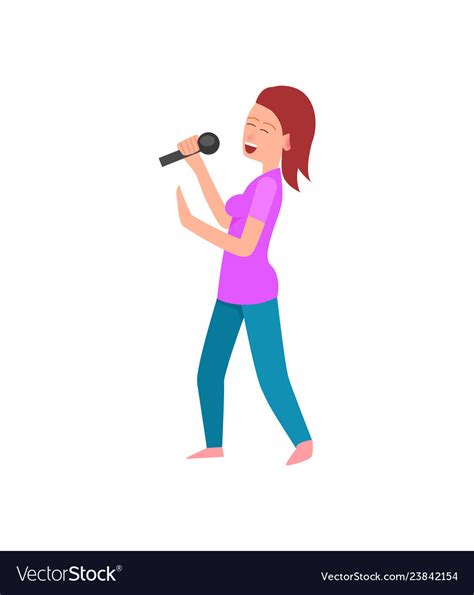 Singing Lady Holding Microphone Woman With Mike Vector Image