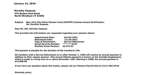 Pension Benefit Award Letter