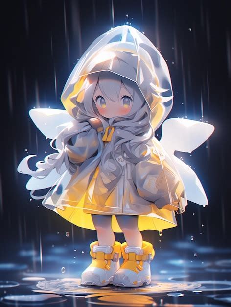 Premium Ai Image Anime Character In Raincoat Standing In Puddle With