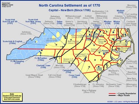 The Royal Colony Of North Carolina The Towns And Settlements In 1770