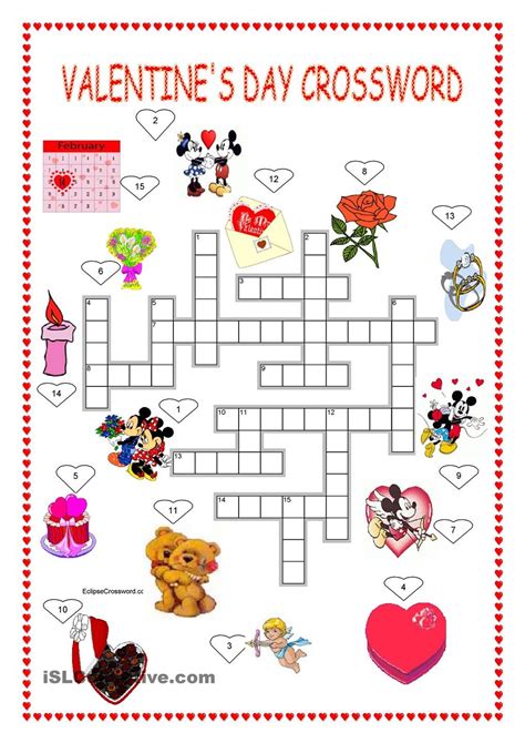 Valentine S Day Crossword Key Valentine Crossword Valentines