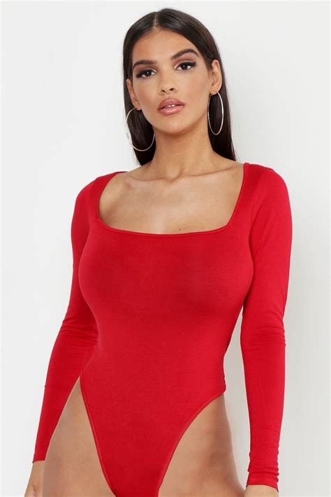 Basic Square Neck Long Sleeve Bodysuit Boohoo Red Long Sleeve Bodysuit Long Sleeve Bodysuit