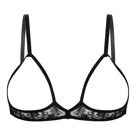 Women Sheer Lace Lingerie Hollow Out Wireless Bra Top Sexy Half Cup