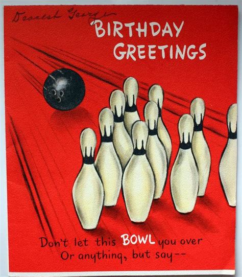 Bowling Birthday Greeting Card 1950s Pun Humor Hallmark