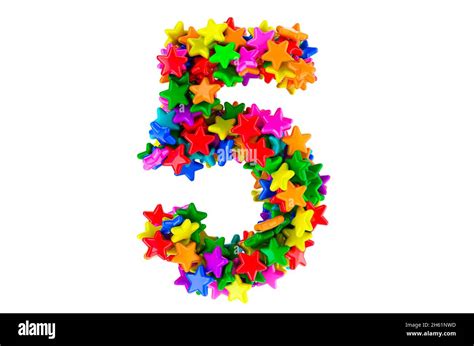 Number 5 From Colored Stars 3d Rendering Isolated On White Background