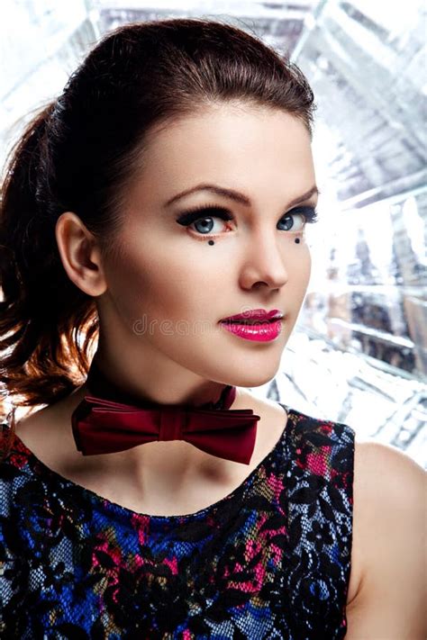 Portrait Of Beautiful Woman With Red Bow Tie Stock Image Image Of Adult Eyes 40755355