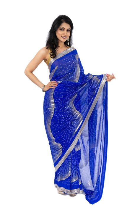 sizzling modern royal blue ready made pre pleated sari indian wedding sari royal blue saree