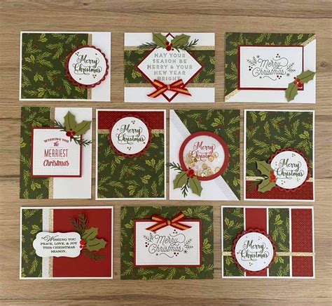 Christmas Cards Are Arranged On Top Of Each Other With Bows And Holly