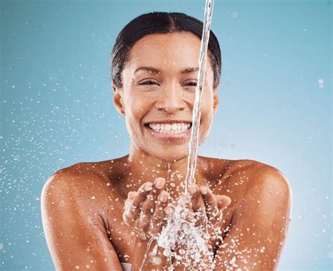 Cleaning Water And Black Woman With Skincare Health Beauty Wellness