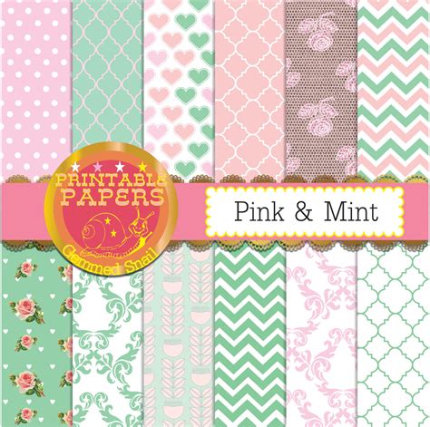 Mint And Pink Digital Paper Pink Mint Backgrounds By Gemmedsnail