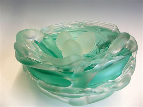Teal Bird Nest Rebecca Zhukov Art Glass Sculpture Artful Home Glass Art Sculpture