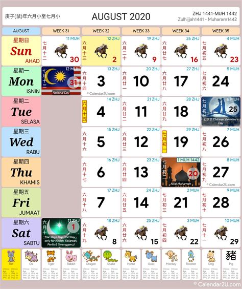 2020 Malaysia Yearly Calendar Template Excel Free Pri