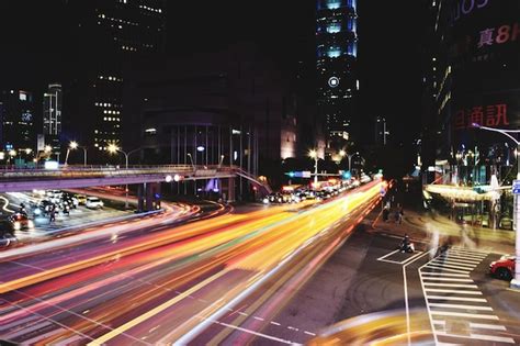 Premium Photo Light Trails On City Street At Night