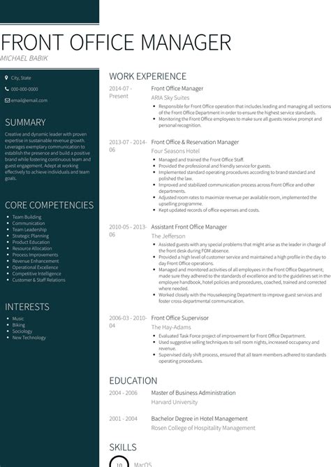 Date of birth responsibilities:secretarial work including typing; Front Office Manager - Resume Samples and Templates | VisualCV