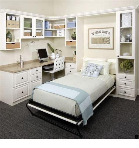 When closed, it resembles a storage wall so those not in the know would never guess it conceals a mattress. Pin by Heather Plahn on Murphy bed in 2020 (With images ...