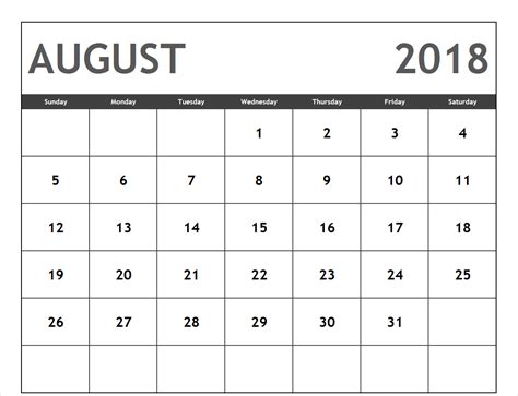 Free August 2018 Calendar Printable Calendar Printables August
