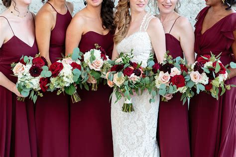 Burgundy Bridesmaids Dresses Fall Wedding Flower Inspiration Fall
