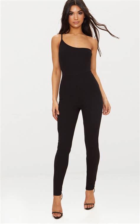 Black Strappy One Shoulder Jumpsuit Prettylittlething