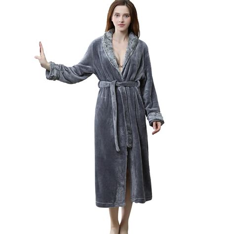 Four Seasons Bornoz Thick Fluffy Sex Women Bathrobe Fleece Luxury Bath Robe Extra Long Bathrobes