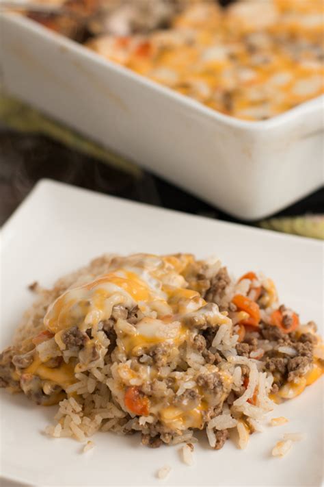 Butter, onion, milk, shredded cheddar cheese, cheddar cheese soup and 6 more. Extra-Cheesy Ground Beef and Rice Casserole | FaveHealthyRecipes.com