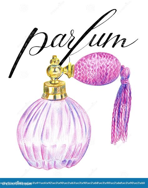 Pink Vintage Perfume Bottle French Lettering Parfum Stock Illustration