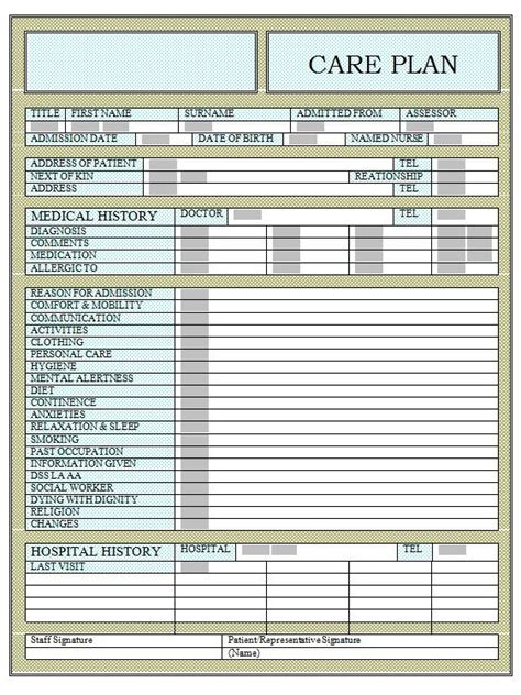 Care Plan Template For Home Care
