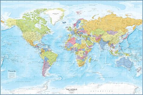 Large Blue Ocean World Wall Map 36x24 Detailed World Wall Map