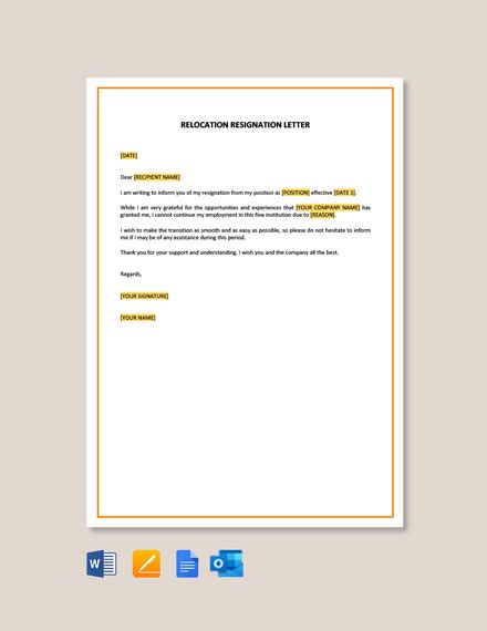 Relocation Resignation Letter Template Free Pdf Word Apple Pages