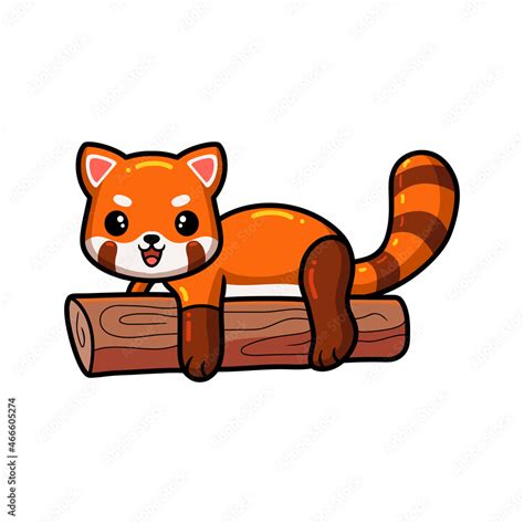 Cute Little Red Panda Cartoon With Tree Stump Stock Vector Adobe Stock