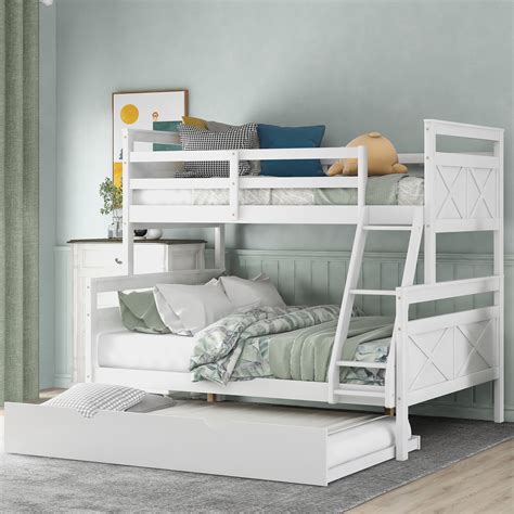Euroco Wood Twin Over Full Bunk Bed With Trundle For Kids And Adults For