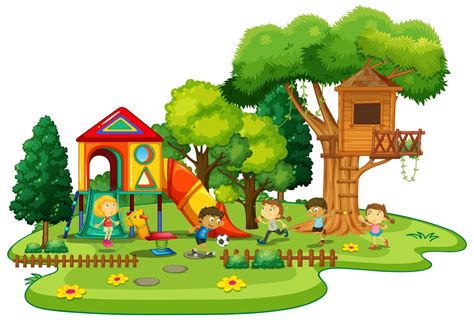 Scena Di Parco Giochi Con Bambini Che Giocano 433426 Arte Vettoriale A