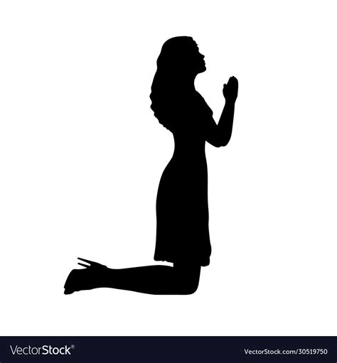 Silhouette Woman Kneeling Praying Royalty Free Vector Image