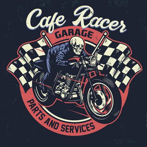 Skull Riding Cafe Racer Motorcycle In Textured Vintage Design 22454185