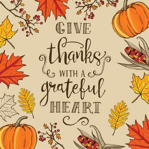 Give Thanks With A Grateful Heart Autumn Leaves And Acorns On A Beige